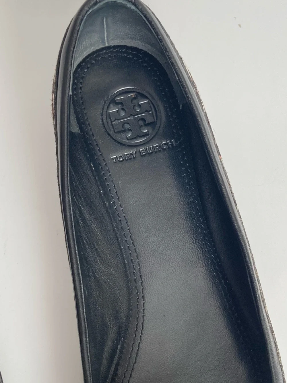 Tory Burch Eloise Black Leather & Leopard Print Cap-Toe Ballet Flats